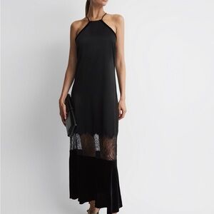 Reiss Janelle Fitted Satin-Velvet Midi Dress Black Size US 4